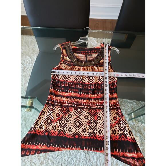 New Directions Top Blouse Women's PS Multi Geo Print Pearl & Jeweled Round Neck - Picture 7 of 11